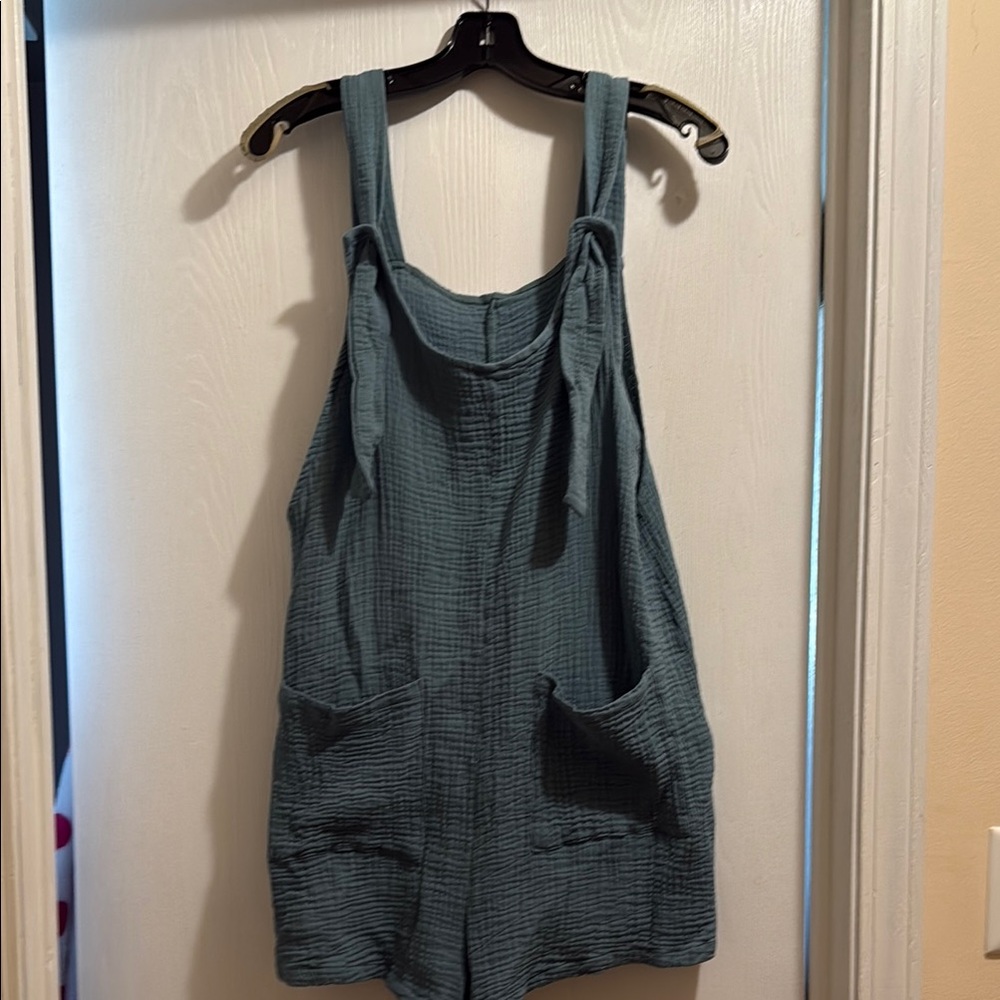 Women’s Slate Blue Cotton Gauze Tie-Strap Romper